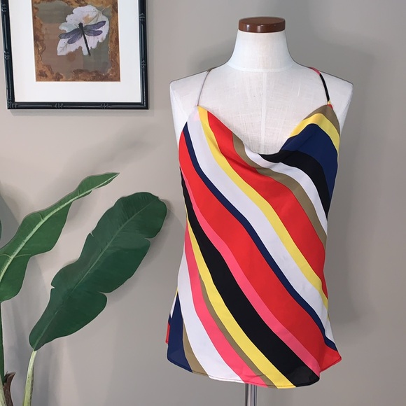 Socialite Striped Cowl Neck Racer Back Draped Cami Tank Top, Size M - Picture 1 of 16